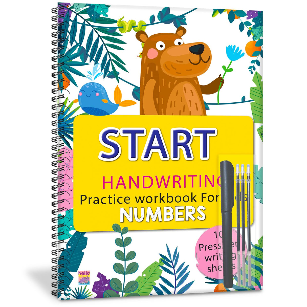 Hello Start Handwriting Practice Workbook for Kids, Numbers, 10 Press Writing Sheets, Spiral Bound