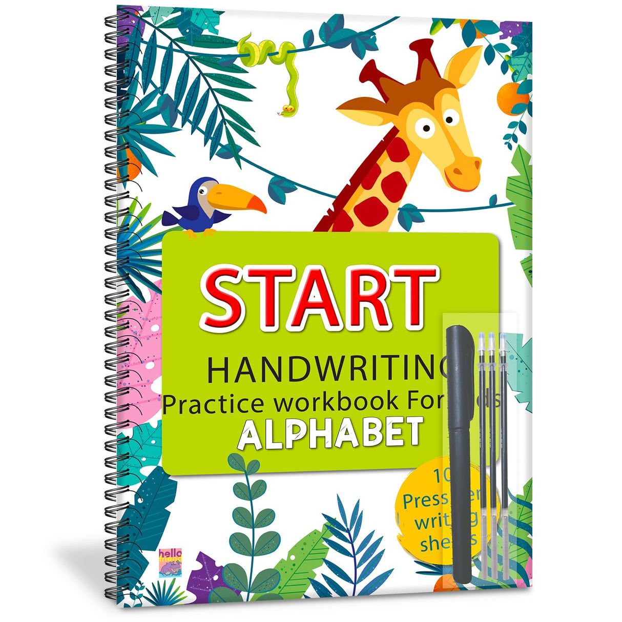 Hello Start Handwriting Practice Workbook for Kids, Alphabet, 10 Press Pen Writing Sheets, 21x28 Cm