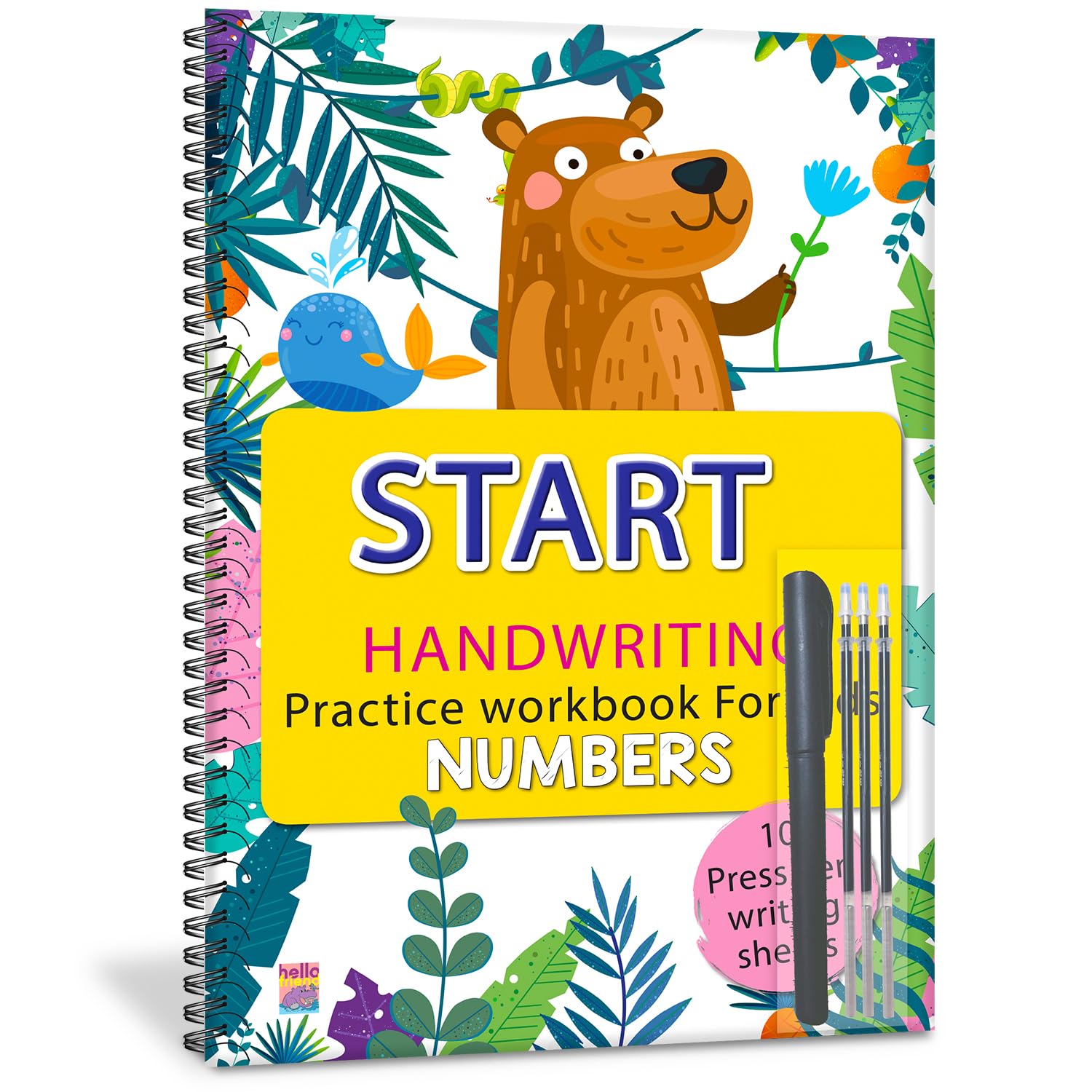 Hello Start Handwriting Practice Workbook for Kids, Numbers, 10 Press Writing Sheets, Spiral Bound