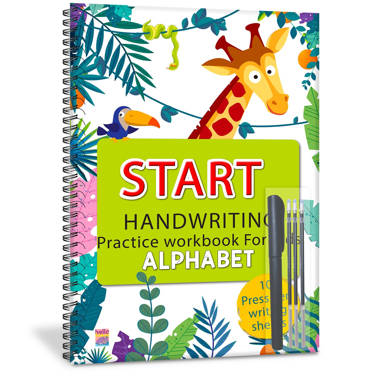Hello Start Handwriting Practice Workbook for Kids, Alphabet, 10 Press Pen Writing Sheets, 21x28 Cm
