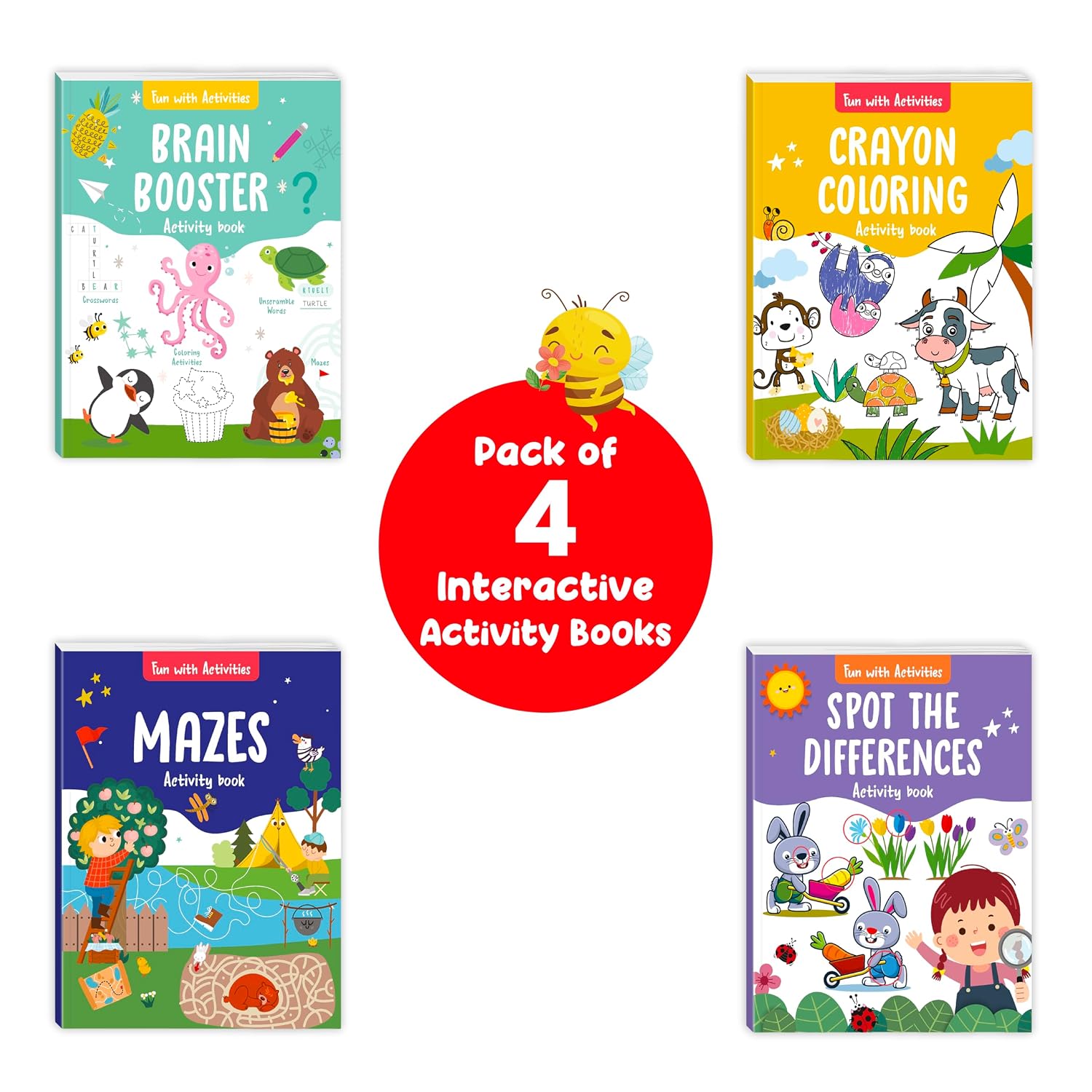 Fun With Activities Pack (4 Books): Mazes, Spot the Differences, Brain Booster & Coloring