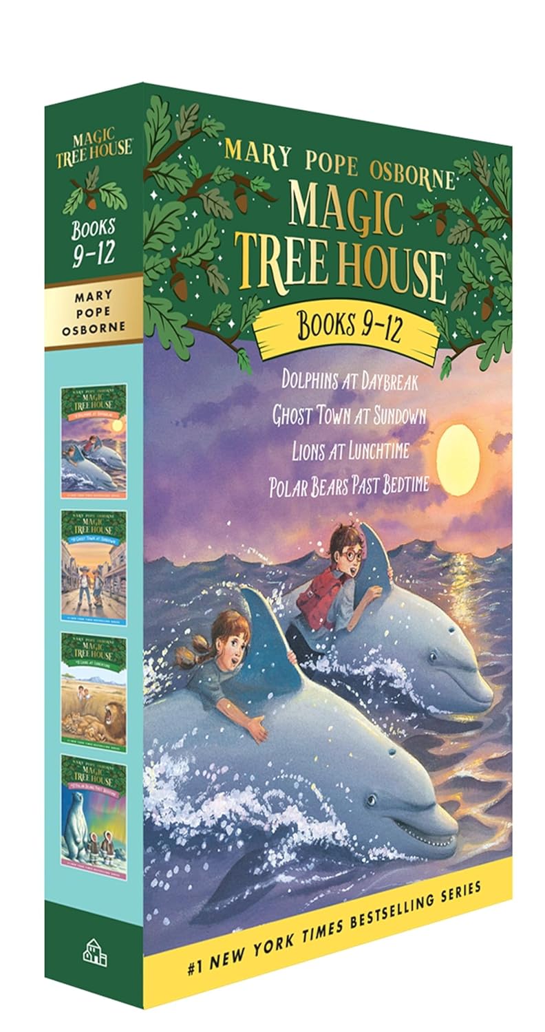 Magic Tree House Boxed Set of 4, Books 9-12: Dolphins at Daybreak, Ghost Town at Sundown, Lions at Lunchtime, and Polar Bears Past Bedtime