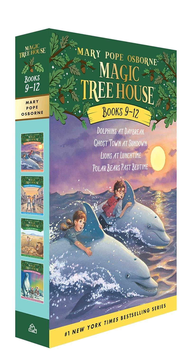 Magic Tree House Boxed Set of 4, Books 9-12: Dolphins at Daybreak, Ghost Town at Sundown, Lions at Lunchtime, and Polar Bears Past Bedtime